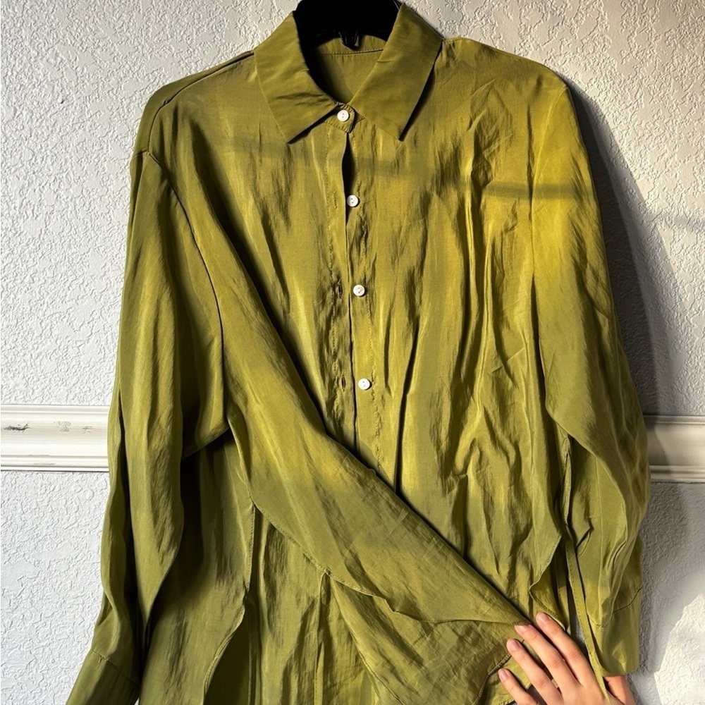 Olive Green Button-Up Shirt